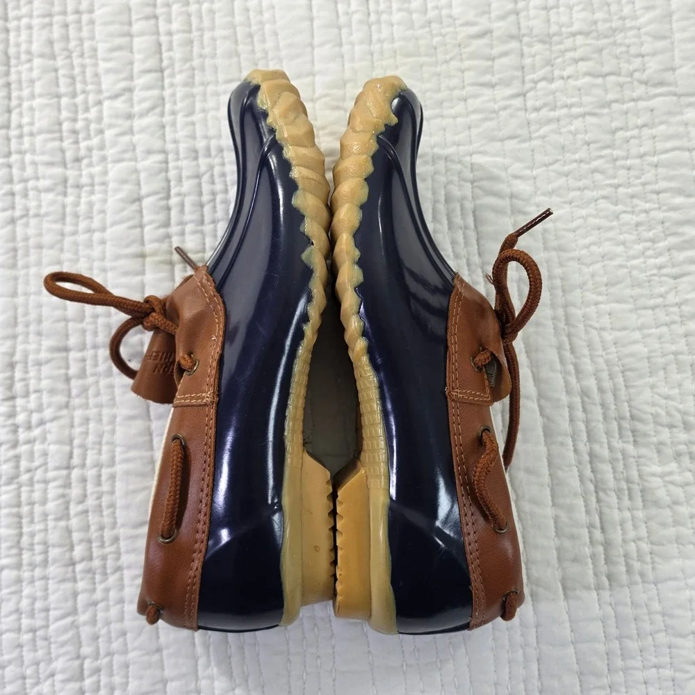 Western Chief Womens 8 One Eye Duck Rain Shoes Navy Brown Low Top Rubber Boots